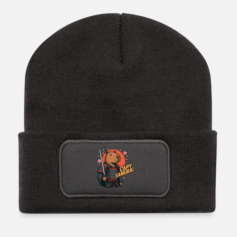 Capy Samurai – Zen Warrior Capybara 🐾
 - Recycelte Patch Beanie - Dunkelgrau