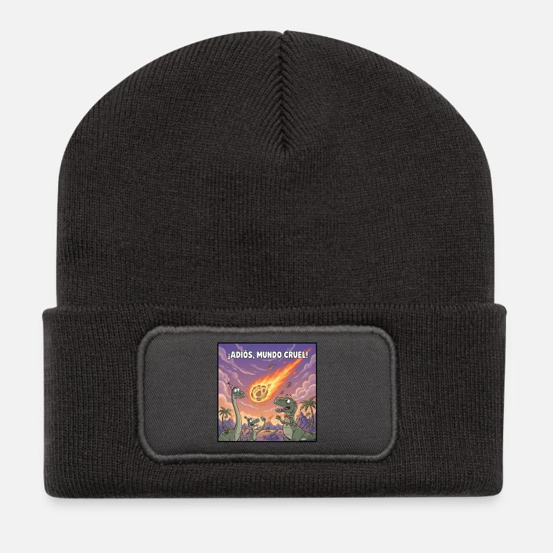 Goodbye Cruelty World: Dinosaurier - Recycelte Patch Beanie - Dunkelgrau