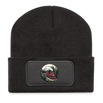 Dampflok im Wald - Recycelte Patch Beanie - Dunkelgrau - Vorne