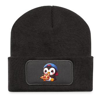 Cute Penguin Cartoon Pizza Italian Food - Recycled Patch Beanie - dark grey - Front
