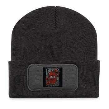 Gothic Love in Golden Frame - Recycled Patch Beanie - dark grey - Front