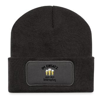 Bierspruch Im Einsatz gegen akute Unterhopfung - Recycelte Patch Beanie - Dunkelgrau - Vorne