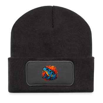 Blue poison dart frog in flaming background - Recycled Patch Beanie - dark grey - Front