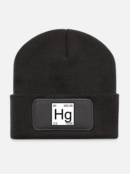 Hg Periodic Table Minimal Design - Recycled Patch Beanie - dark grey