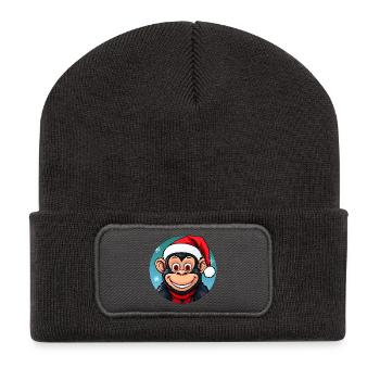 Affen Weihnachten - Recycelte Patch Beanie - Dunkelgrau - Vorne