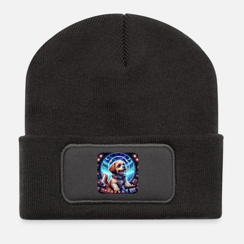 Cosmic Pup in Space Capsule - Recycled Patch Beanie - dark grey