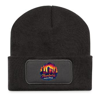 Hamburg Perle Stadt Silhouette Sonne Geschenk - Recycelte Patch Beanie - Dunkelgrau - Vorne