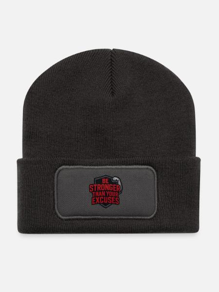 Be Stronger Than Your Excuses - Recycled Patch Beanie - dark grey