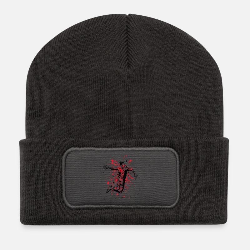 Handballspieler Rot Schwarz - Recycelte Patch Beanie - Dunkelgrau