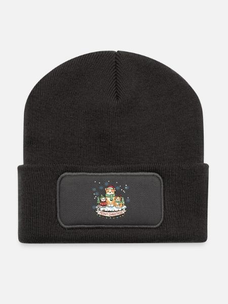 Meowy Christmas Katzentrio - Recycelte Patch Beanie - Dunkelgrau