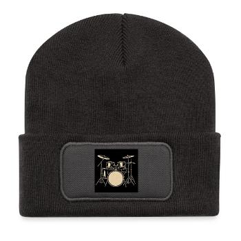 Black Silver Drumset Illustration - Recycled Patch Beanie - dark grey - Front