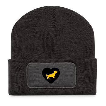 Dackel - Recycelte Patch Beanie - Dunkelgrau - Vorne