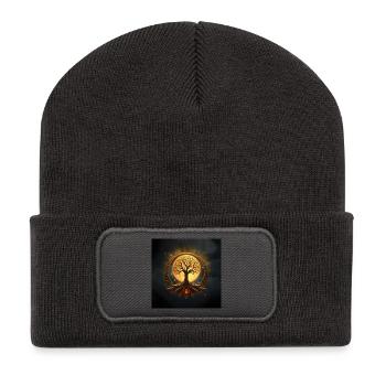 Goldener Mondkreisbaum - Recycelte Patch Beanie - Dunkelgrau - Vorne