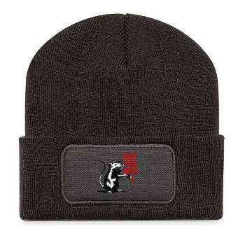 Ratte mit roter Botschaft - Recycelte Patch Beanie - Dunkelgrau - Vorne