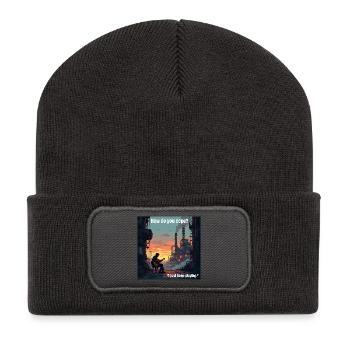 Gitarre spielen rettet! - Recycelte Patch Beanie - Dunkelgrau - Vorne