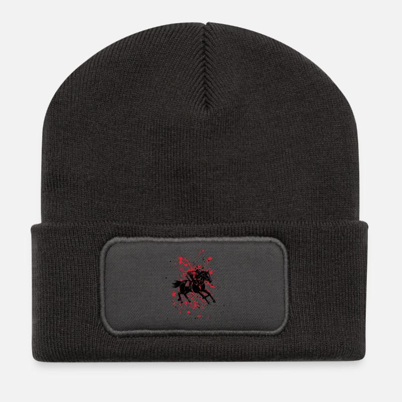 Red on black jockey - Recycled Patch Beanie - dark grey