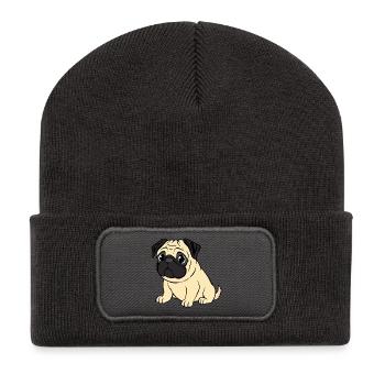 Mops Hunde T-shirt Geschenk Weihnachten - Recycelte Patch Beanie - Dunkelgrau - Vorne