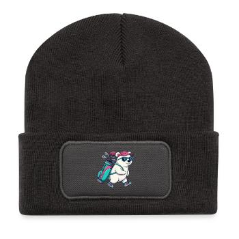 Lustiger Eisbär-Golfer Cartoon Cooles Golftier - Recycelte Patch Beanie - Dunkelgrau - Vorne