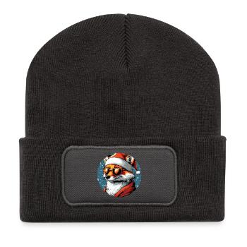 Fuchs Santa Look mit Sonnenbrille - Recycelte Patch Beanie - Dunkelgrau - Vorne