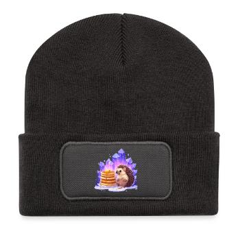 Igel mit Pfannkuchen und Kristallen - Recycelte Patch Beanie - Dunkelgrau - Vorne