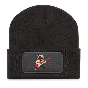 Cute Pug Clown Dog Guitar Musician Cartoon - Recycled Patch Beanie - dark grey - Front