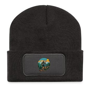 Randonnée paresseuse mignonne camping en montagne - Beanie recyclé à patch - charbon - Devant