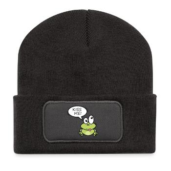 Kiss Me Frog Cartoon - Recycled Patch Beanie - dark grey - Front