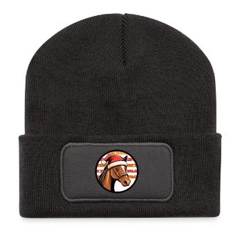 Cheval de Noël en chapeau de Noël - Beanie recyclé à patch - charbon - Devant