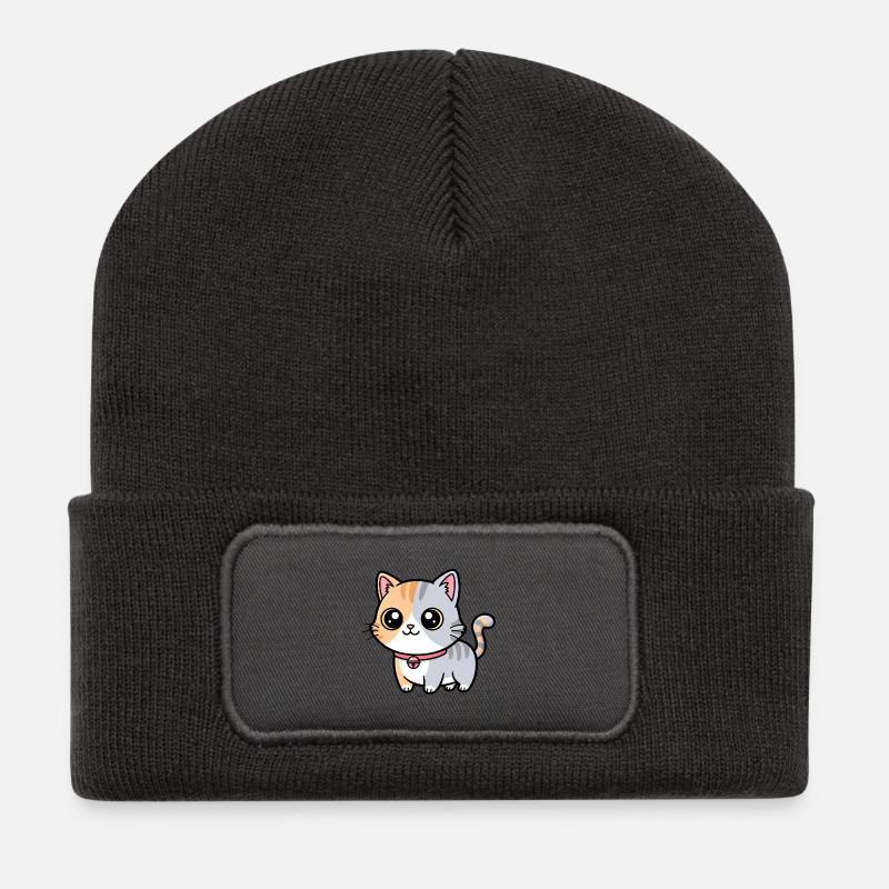 Calico-Kätzchenhalsband-Anhänger - Recycelte Patch Beanie - Dunkelgrau