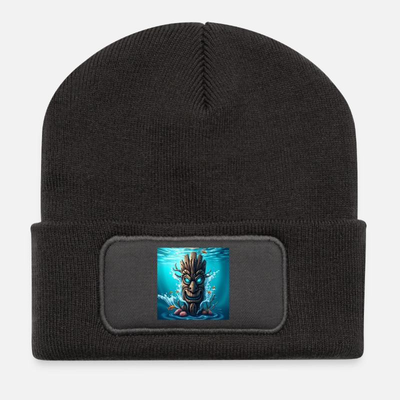Unterwasser-Tiki-Maske - Recycelte Patch Beanie - Dunkelgrau