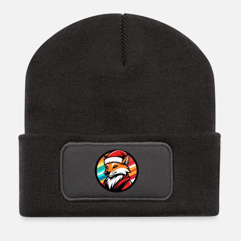 Fuchs im Santa-Look mit Regenbogen - Recycelte Patch Beanie - Dunkelgrau