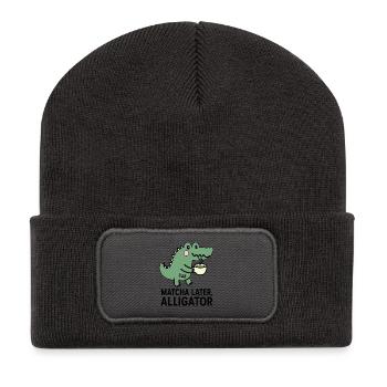 Matcha Later, Alligator Trend Saying Tea Viral - Recycled Patch Beanie - dark grey - Front