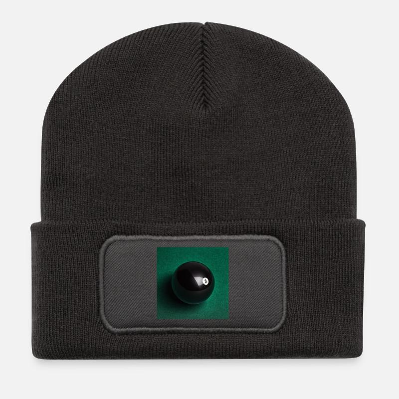 Schwarzer 8-Ball auf Filz - Recycelte Patch Beanie - Dunkelgrau