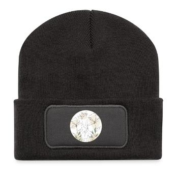 Frieden - Hand und Blüten - Linienkunst - peace - Recycelte Patch Beanie - Dunkelgrau - Vorne