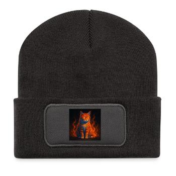The flaming gaze of the firecat - Recycled Patch Beanie - dark grey - Front