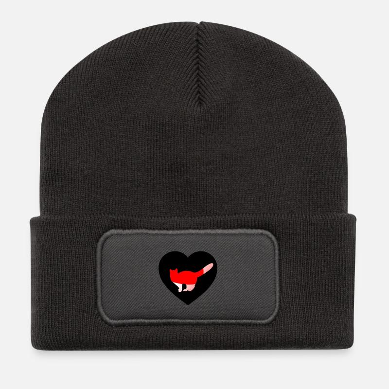 Katze - Recycelte Patch Beanie - Dunkelgrau