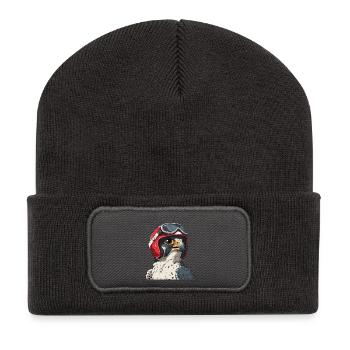 Falcon with Motorcycle Racing Helmet Vintage Bird of Prey - Recycled Patch Beanie - dark grey - Front