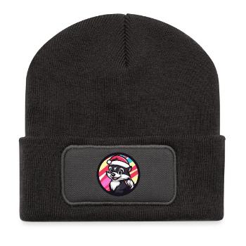 Christmas Skunk Cartoon - Recycled Patch Beanie - dark grey - Front