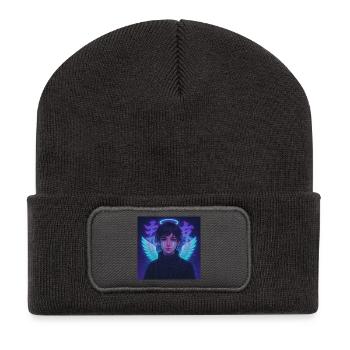 Cyberpunk Angel E-Boy Y2K Synthwave Art - Recycelte Patch Beanie - Dunkelgrau - Vorne