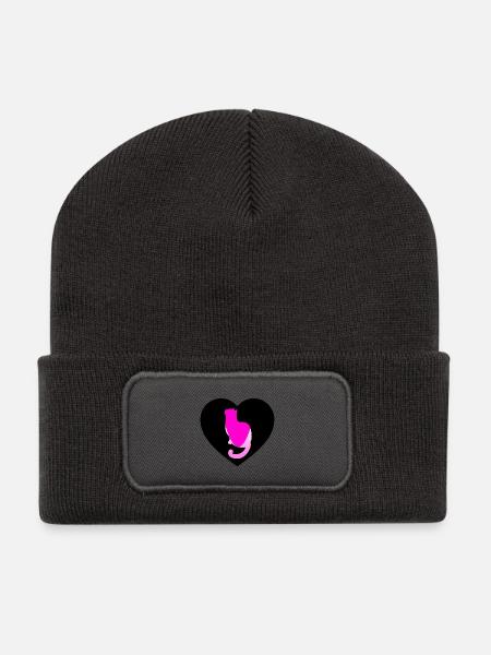 Katze - Recycelte Patch Beanie - Dunkelgrau