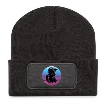 Motif amusant de motocross - Beanie recyclé à patch - charbon - Devant