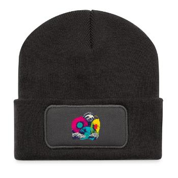 Paresseux avec disques vinyles, pop art amateur de musique - Beanie recyclé à patch - charbon - Devant