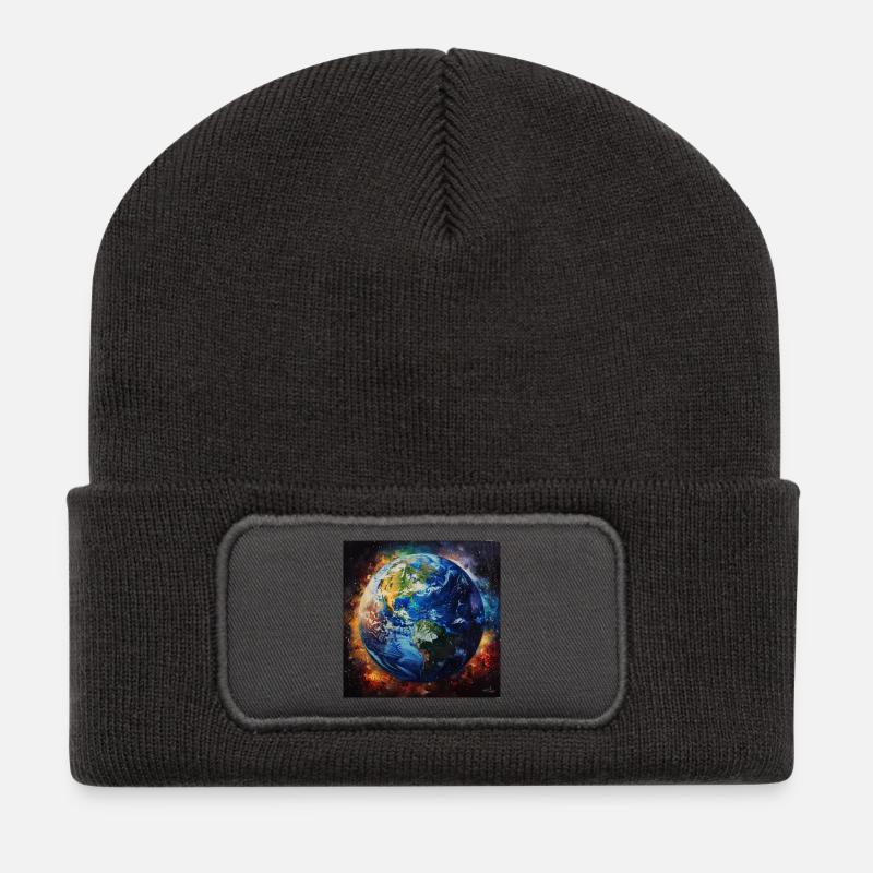 Erde im kosmischen Feuer - Recycelte Patch Beanie - Dunkelgrau