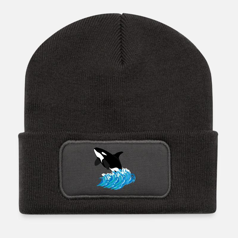Orca-Druck - Recycelte Patch Beanie - Dunkelgrau
