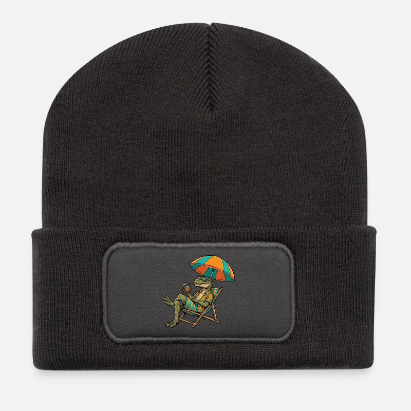 Stranddino im Tropenlook - Recycelte Patch Beanie - Dunkelgrau