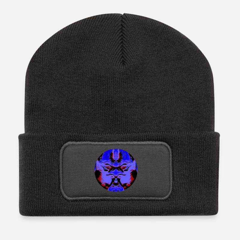 Masque du Vide, Symétrie Sombre, visage abstrait, - Beanie recyclé à patch - charbon