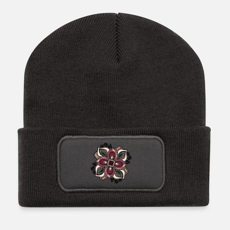 Boho Mandala Blossom Rose Vert - Beanie recyclé à patch - charbon