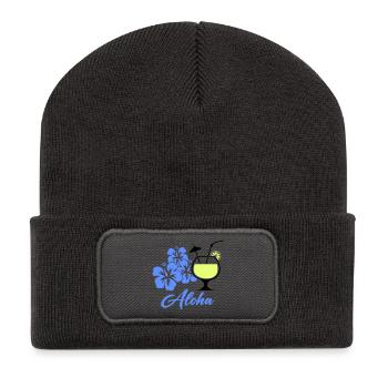 Aloha Hibiskus Tropen-Drink - Recycelte Patch Beanie - Dunkelgrau - Vorne