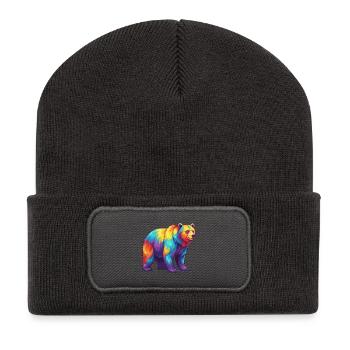 Bunte Bärenregenbogen-Pop-Art-Aquarell - Recycelte Patch Beanie - Dunkelgrau - Vorne
