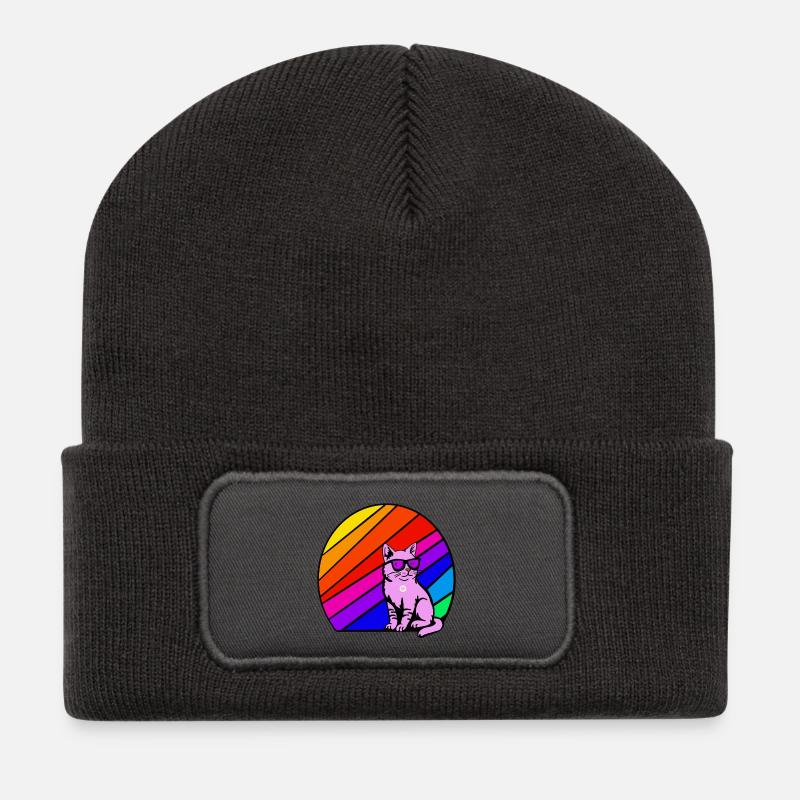 Regenbogenkatze mit Sonnenbrille - Recycelte Patch Beanie - Dunkelgrau